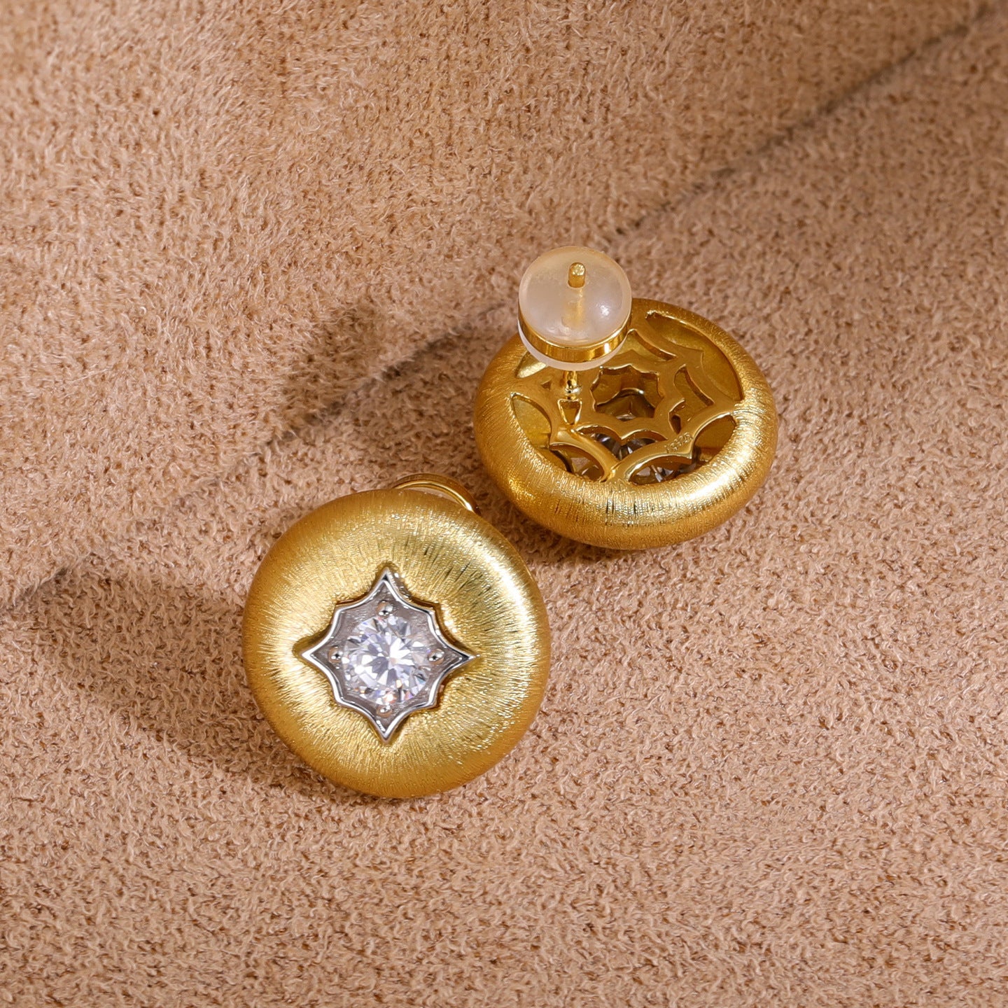 Brushed Starburst Cubic Zirconia Stud Earrings - floysun
