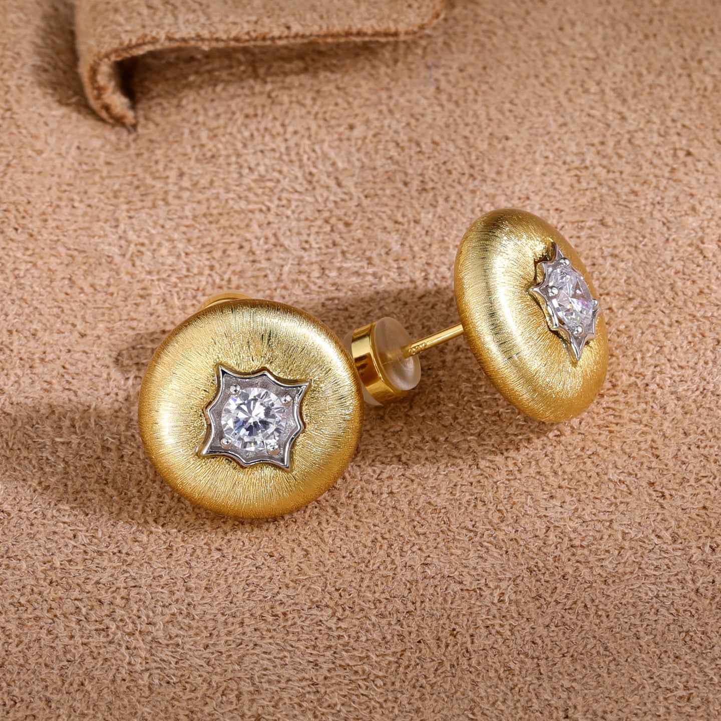 Brushed Starburst Cubic Zirconia Stud Earrings - floysun