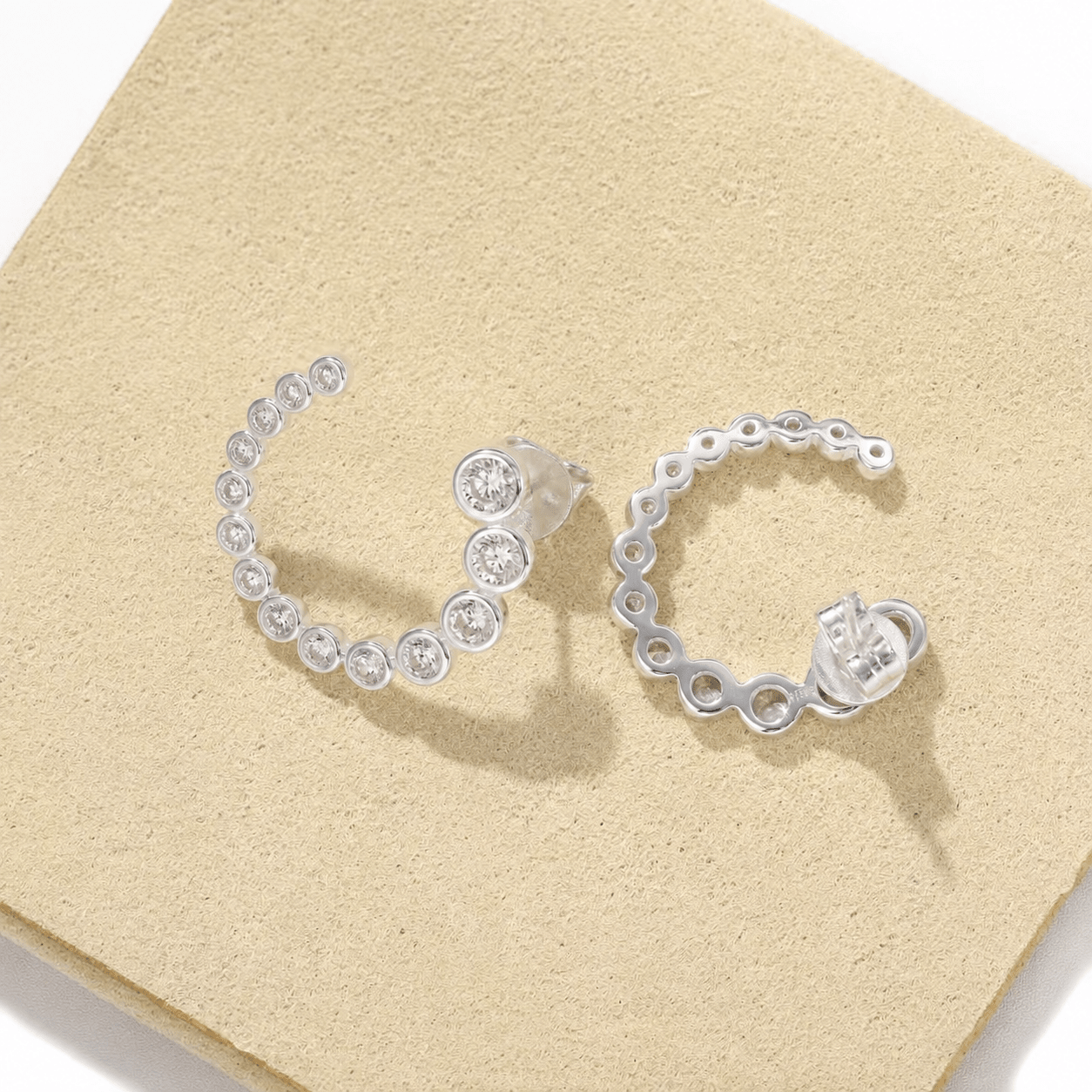 Bubble C-Shaped Gradient CZ Open Hoop Stud Earrings - floysun