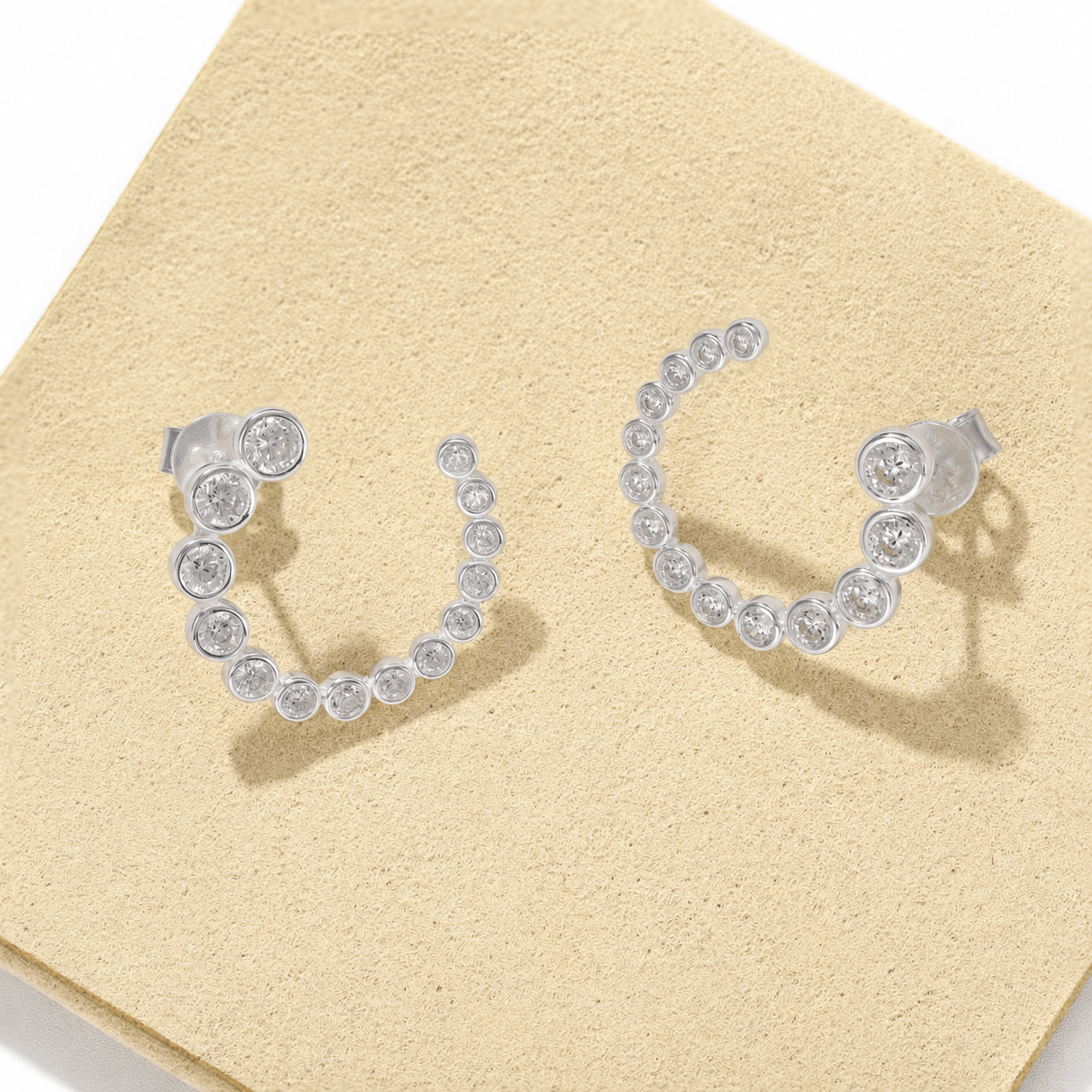 Bubble C-Shaped Gradient CZ Open Hoop Stud Earrings - floysun