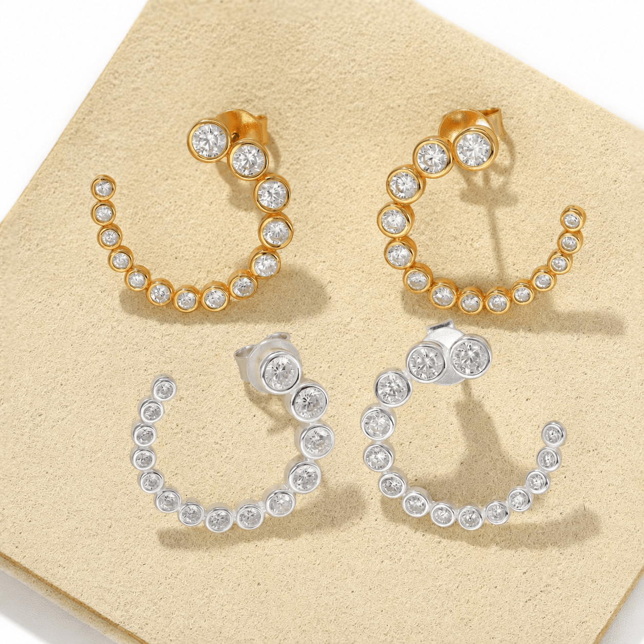 Bubble C-Shaped Gradient CZ Open Hoop Stud Earrings - floysun