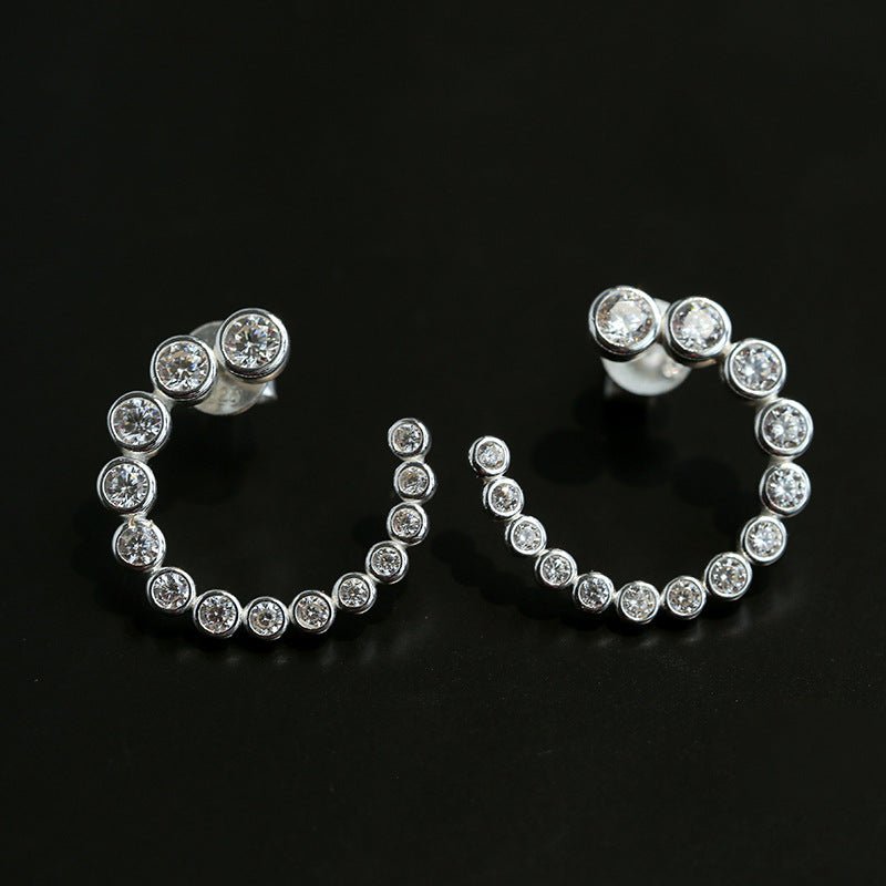 Bubble C-Shaped Gradient CZ Open Hoop Stud Earrings - floysun