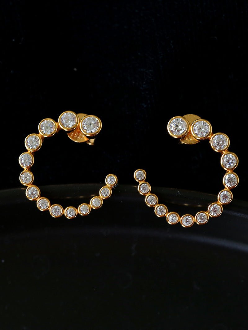 Bubble C-Shaped Gradient CZ Open Hoop Stud Earrings - floysun