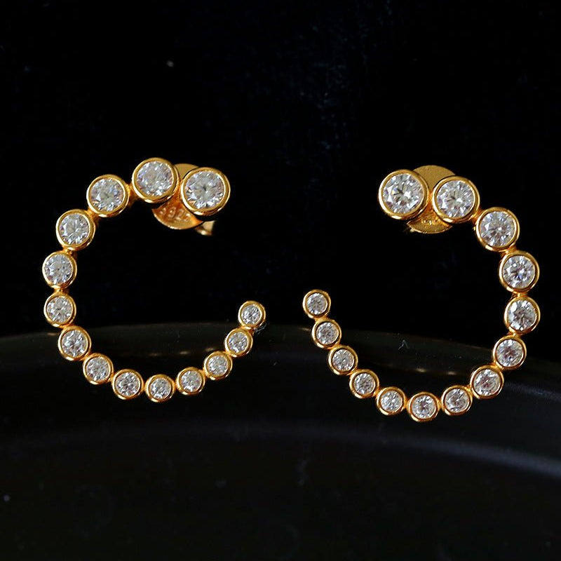 Bubble C-Shaped Gradient CZ Open Hoop Stud Earrings - floysun