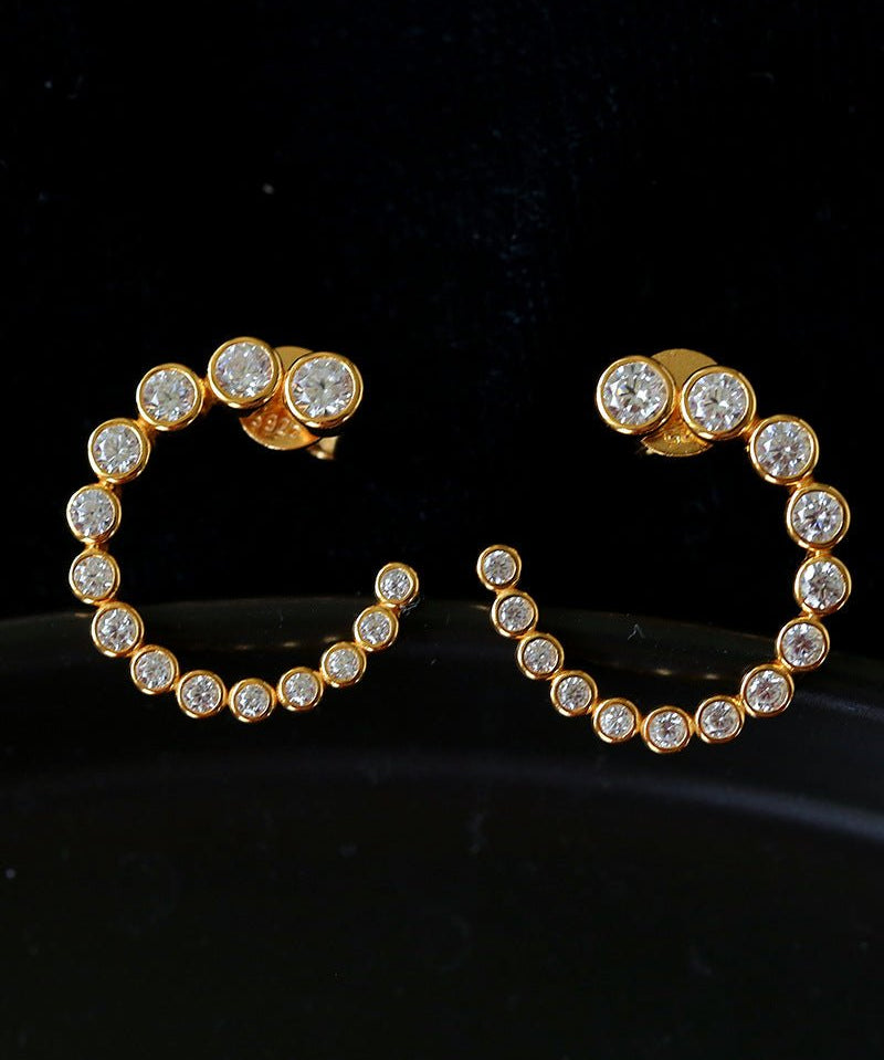 Bubble C-Shaped Gradient CZ Open Hoop Stud Earrings - floysun