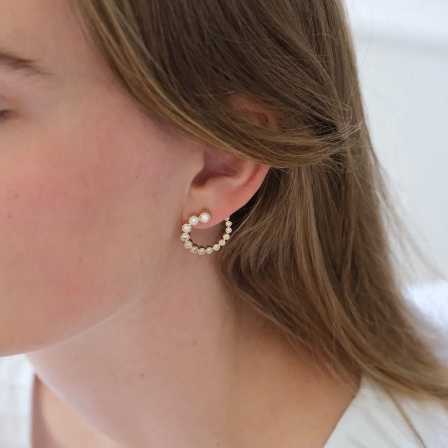 Bubble C-Shaped Gradient CZ Open Hoop Stud Earrings - floysun