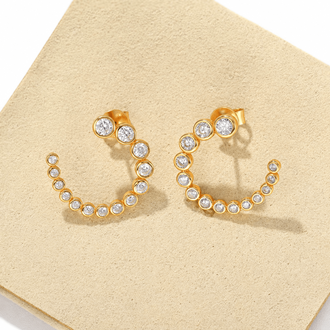 Bubble C-Shaped Gradient CZ Open Hoop Stud Earrings - floysun