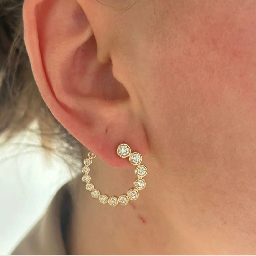Bubble C-Shaped Gradient CZ Open Hoop Stud Earrings - floysun