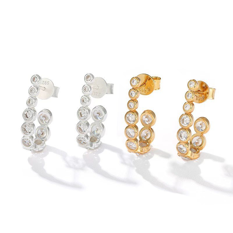 Bubble J-Shape Gradient CZ Stud Earrings - floysun