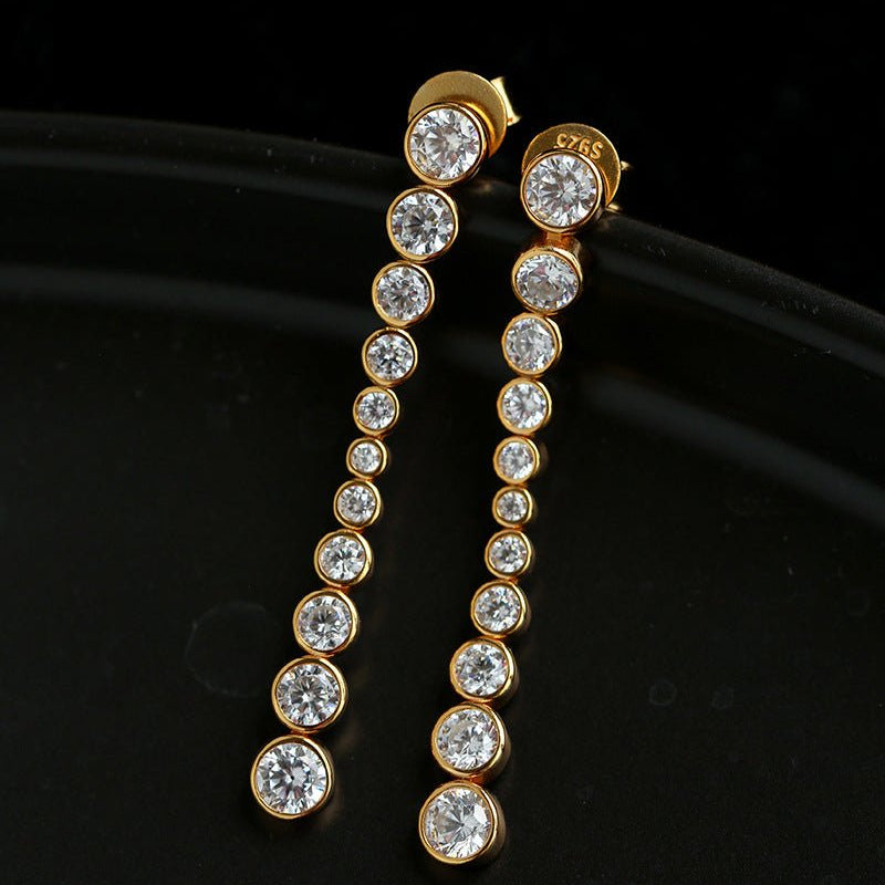 Bubble Long Gradient CZ Drop Stud Earrings - floysun