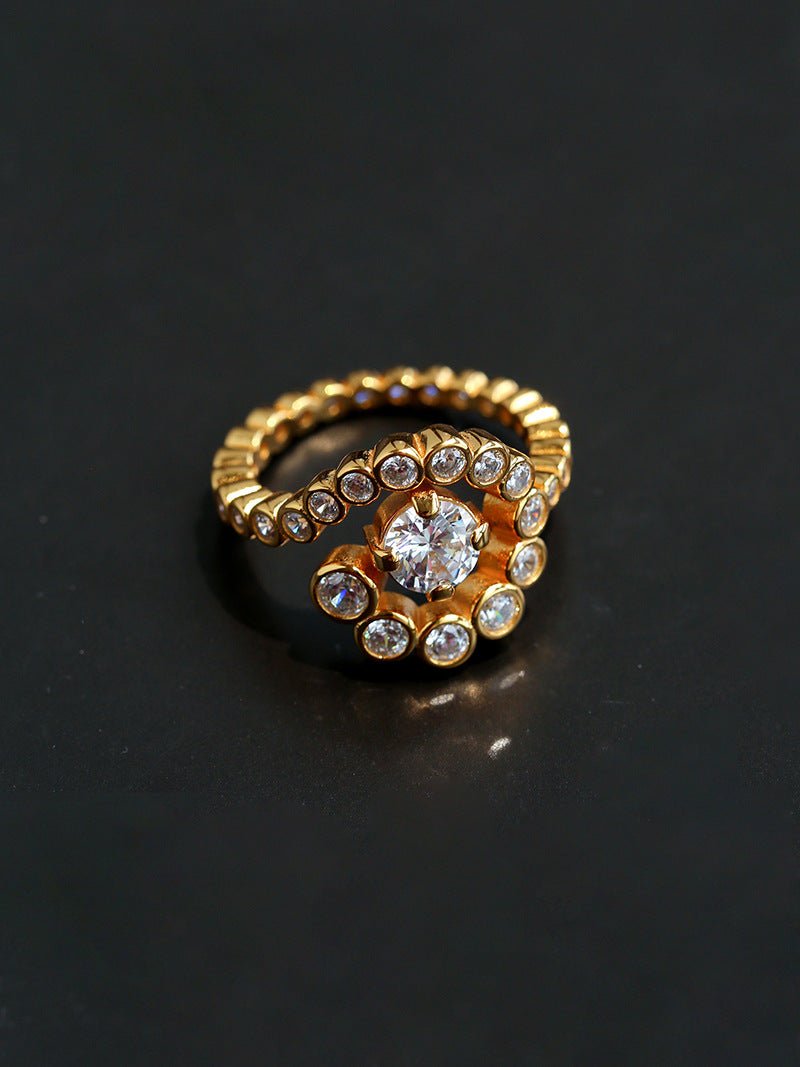 Bubble Spiral Halo CZ Statement Ring - floysun