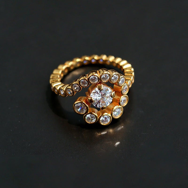 Bubble Spiral Halo CZ Statement Ring - floysun