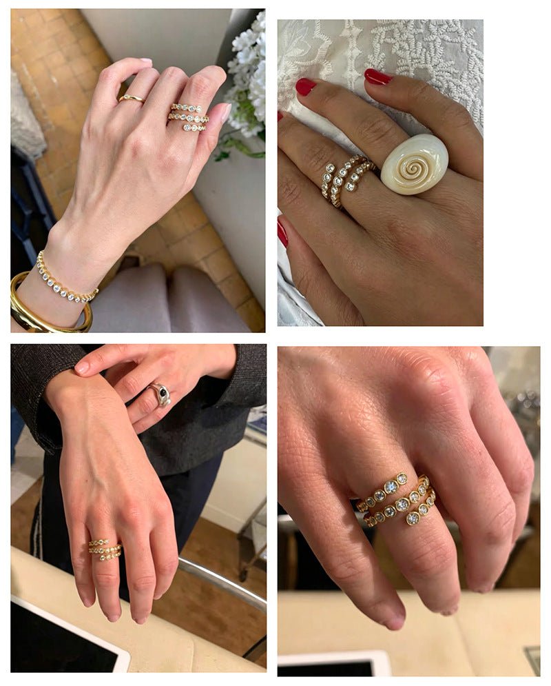 Bubble Triple Layer Spiral Bezel CZ Ring - floysun