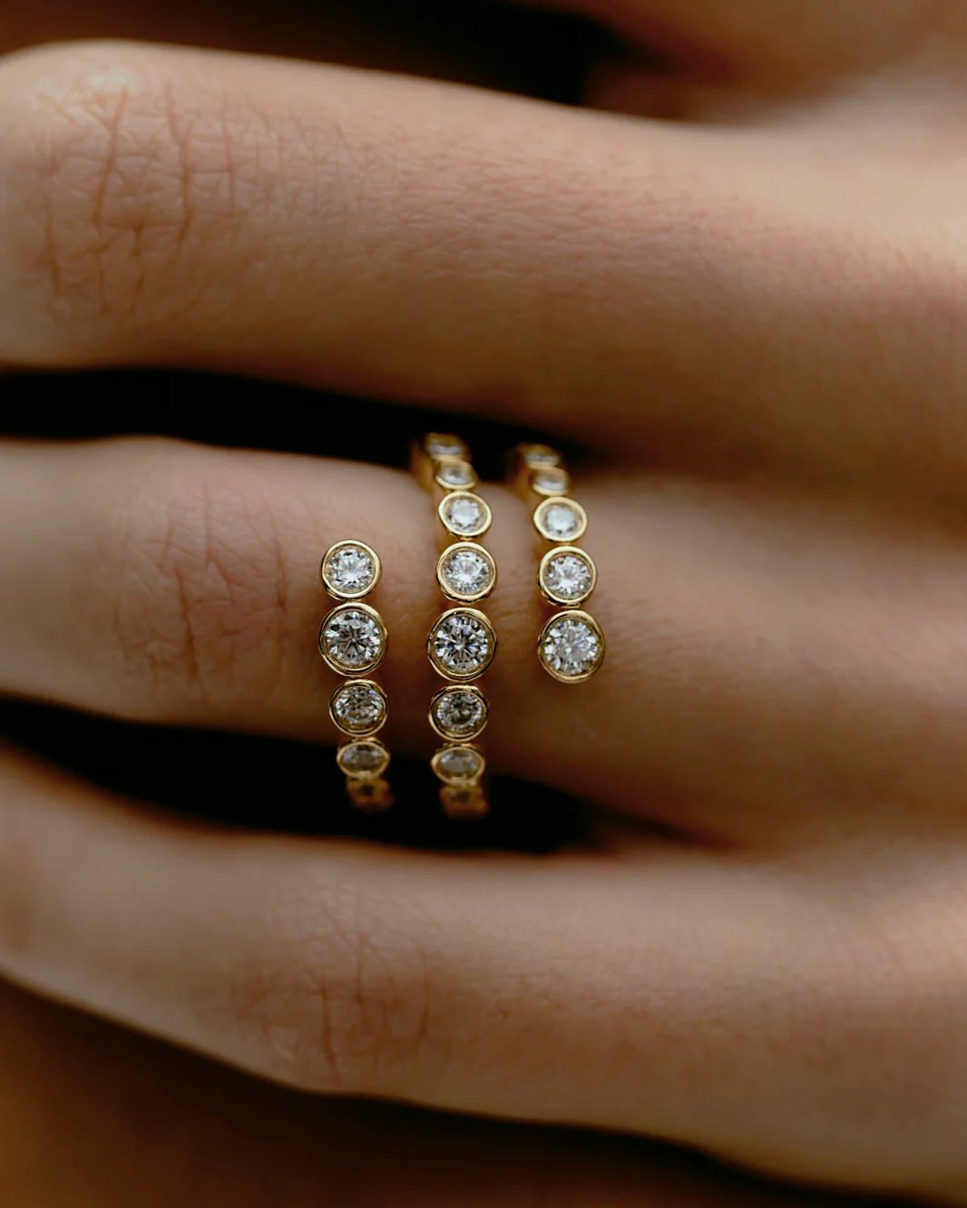 Bubble Triple Layer Spiral Bezel CZ Ring - floysun