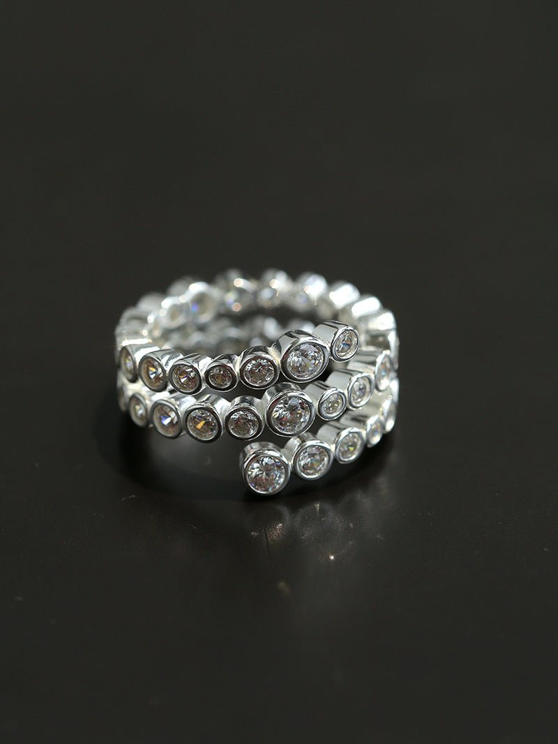 Bubble Triple Layer Spiral Bezel CZ Ring - floysun