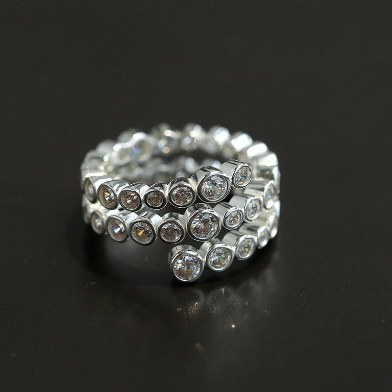 Bubble Triple Layer Spiral Bezel CZ Ring - floysun
