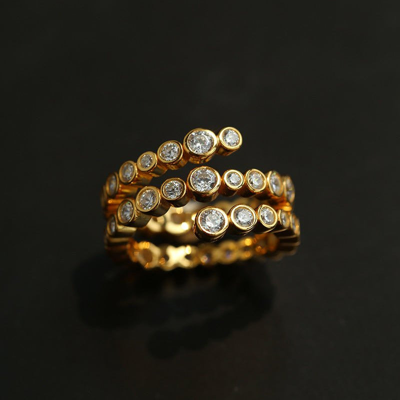 Bubble Triple Layer Spiral Bezel CZ Ring - floysun
