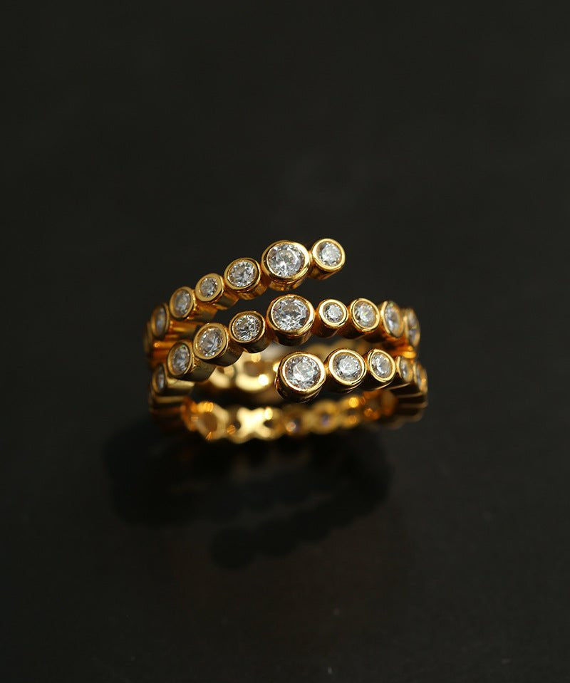 Bubble Triple Layer Spiral Bezel CZ Ring - floysun