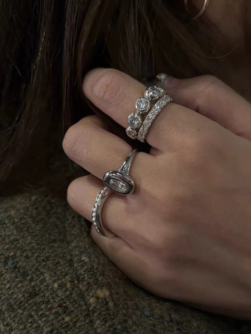 Bubble Zircon Band Ring | 925 Silver Stacking Ring - floysun