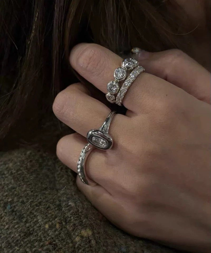 Bubble Zircon Band Ring | 925 Silver Stacking Ring - floysun