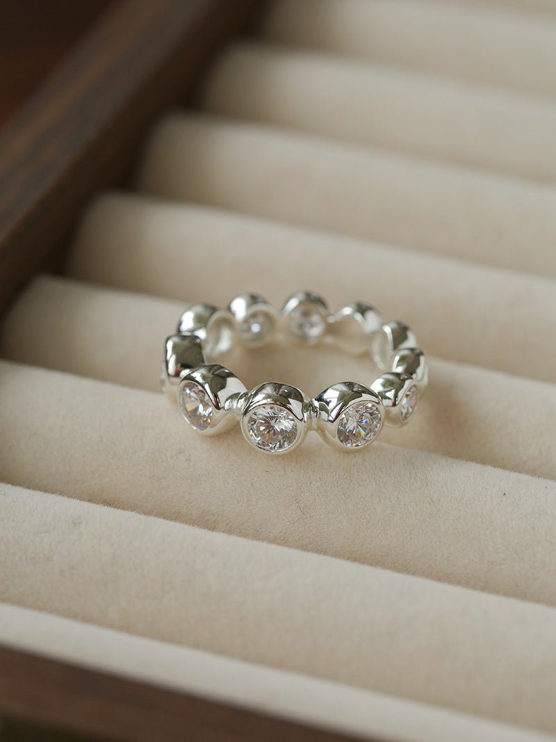 Bubble Zircon Band Ring | 925 Silver Stacking Ring - floysun