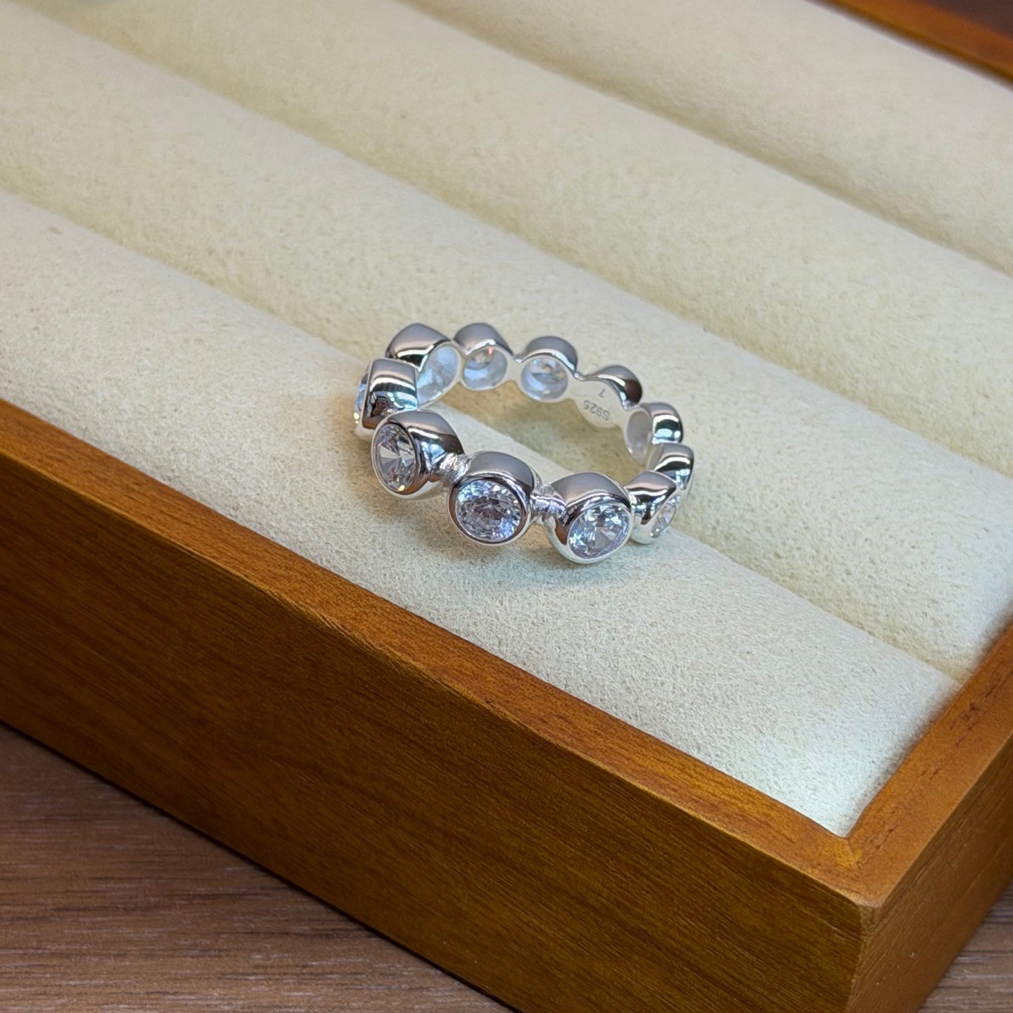 Bubble Zircon Band Ring | 925 Silver Stacking Ring - floysun