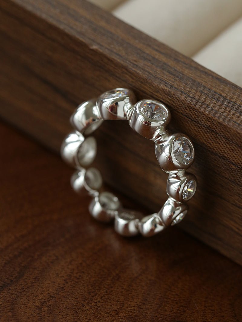 Bubble Zircon Band Ring | 925 Silver Stacking Ring - floysun