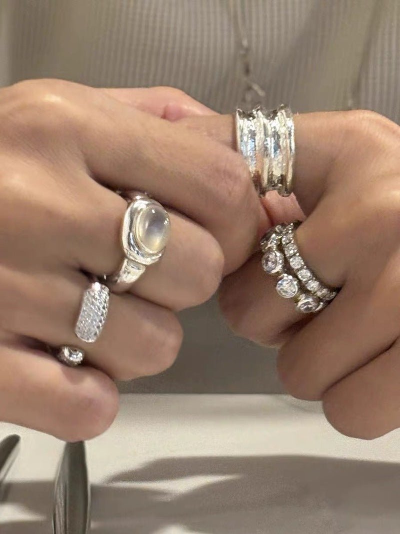 Bubble Zircon Band Ring | 925 Silver Stacking Ring - floysun