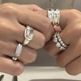 Bubble Zircon Band Ring | 925 Silver Stacking Ring - floysun