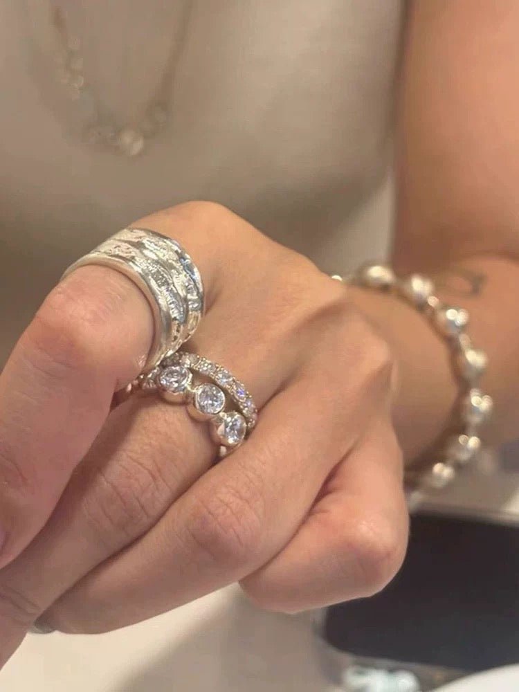 Bubble Zircon Band Ring | 925 Silver Stacking Ring - floysun