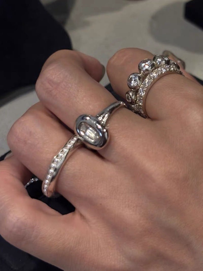 Bubble Zircon Band Ring | 925 Silver Stacking Ring - floysun