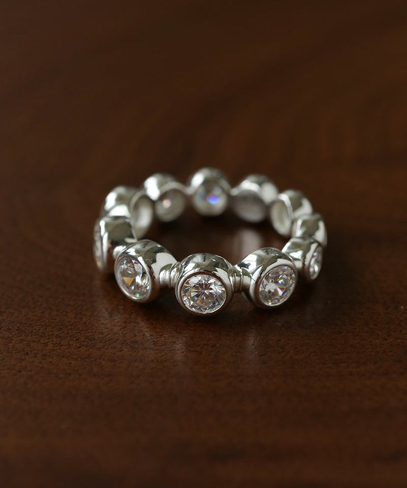 Bubble Zircon Band Ring | 925 Silver Stacking Ring - floysun