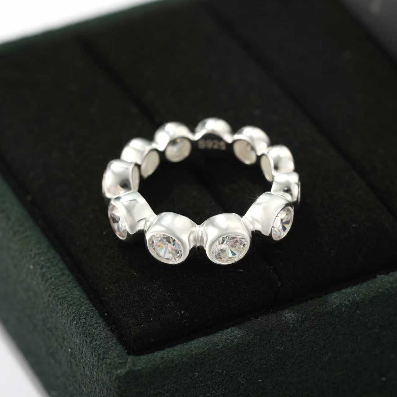 Bubble Zircon Band Ring | 925 Silver Stacking Ring - floysun
