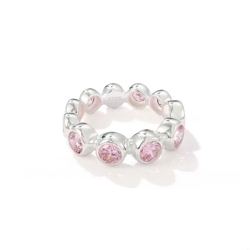 Bubble Zircon Band Ring | 925 Silver Stacking Ring - floysun
