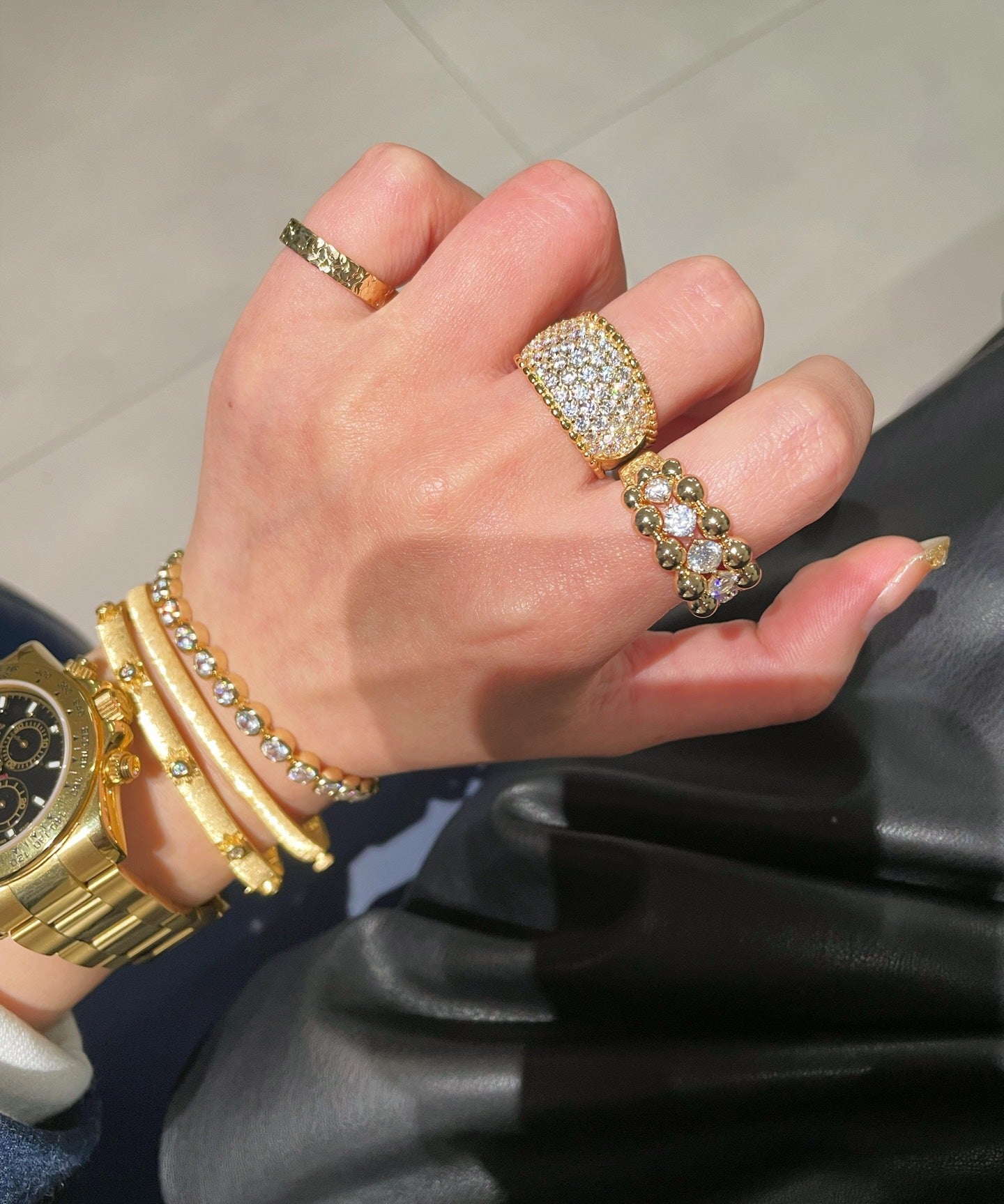 BubbleGlow Pavé Triple Layer Classic Bubble Diamond Ring - floysun