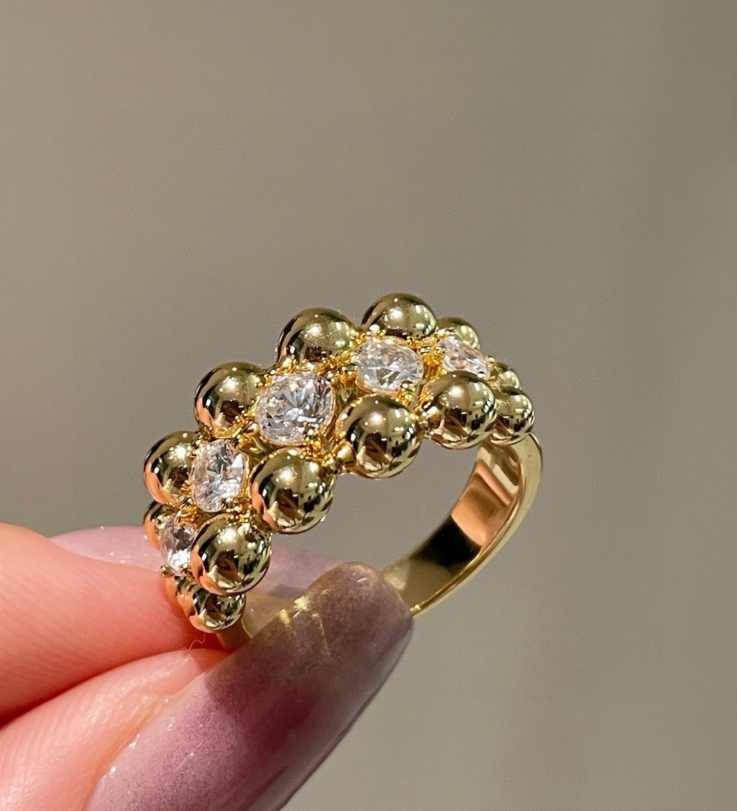 BubbleGlow Pavé Triple Layer Classic Bubble Diamond Ring - floysun