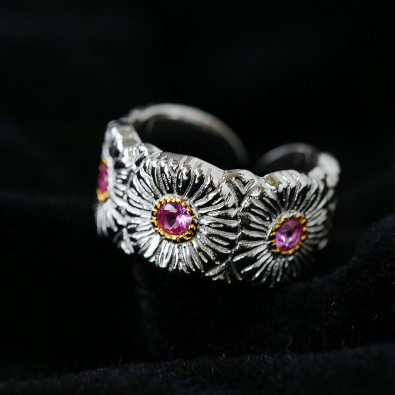 Buccellati - Inspired Daisy Open Ring 925 Silver with Colorful Zircon - floysun