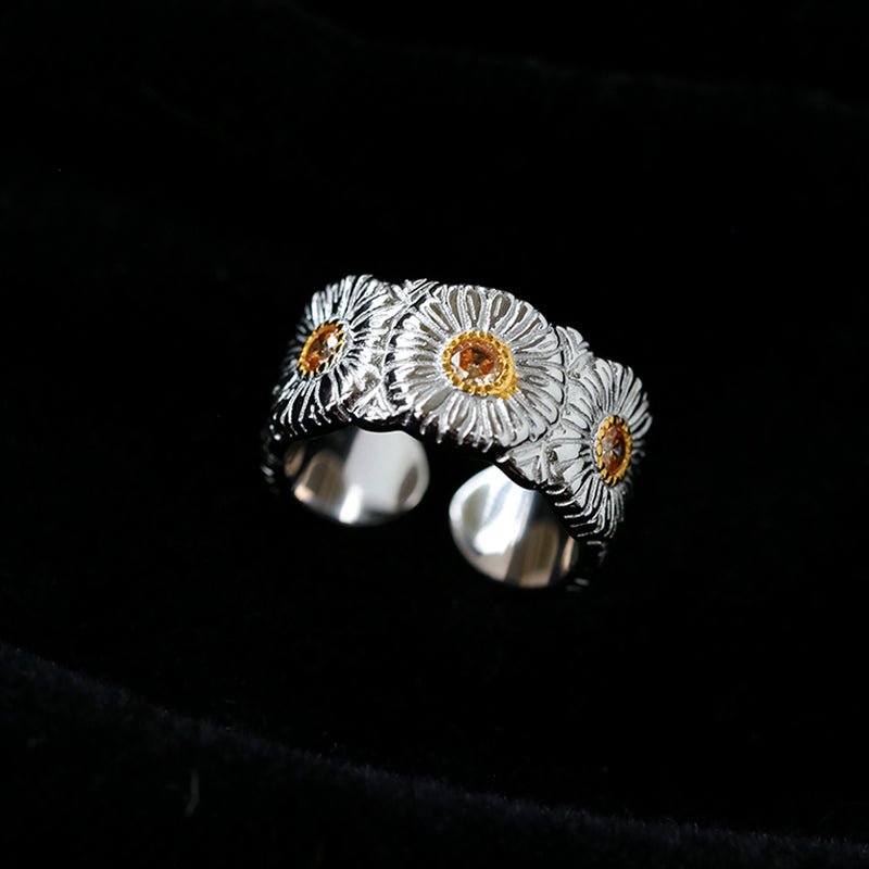 Buccellati - Inspired Daisy Open Ring 925 Silver with Colorful Zircon - floysun
