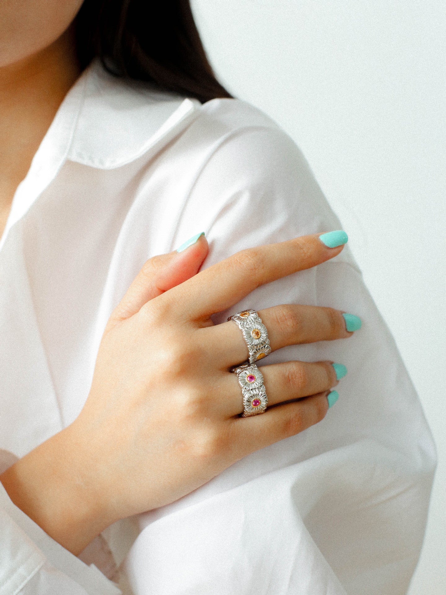 Buccellati - Inspired Daisy Open Ring 925 Silver with Colorful Zircon - floysun