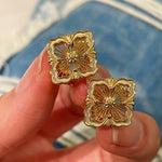 Buccellati - Inspired Honeycomb Clover Stud Earrings - floysun