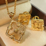 Buccellati - Inspired Honeycomb Clover Stud Earrings - floysun