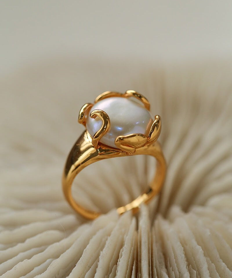 Button Baroque Pearl Ring - floysun