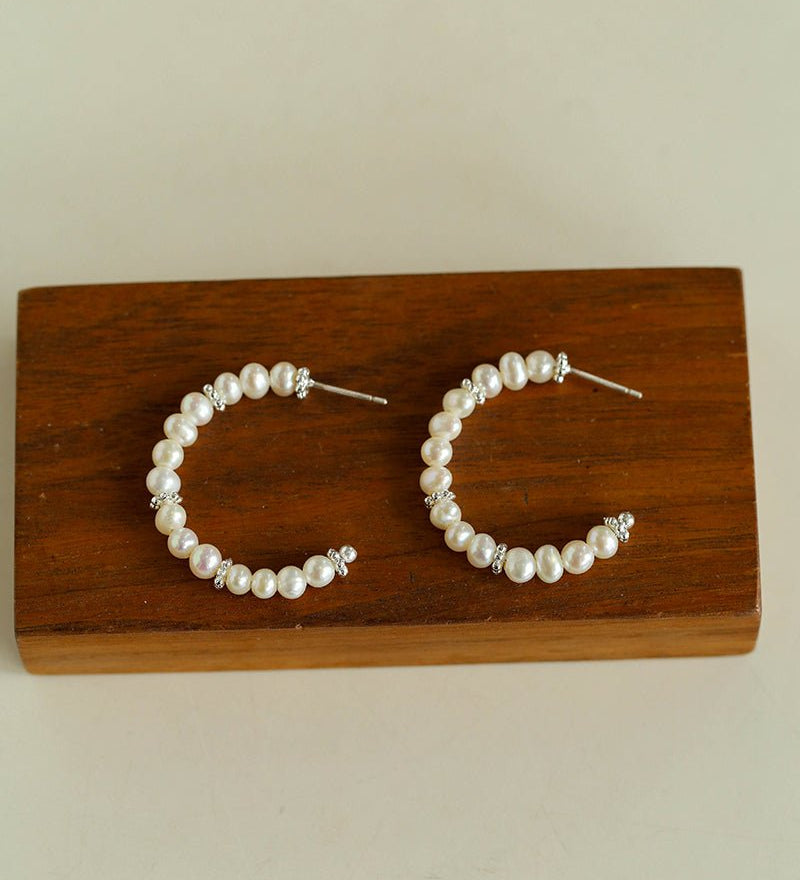 C - Shaped Elegant Pearl Beaded Huggie Earrings - floysun