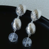 Spiral Conch Clear Quartz Long Drop Earrings