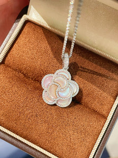 Camellia Sparkle Pendant Necklace – Natural Pink Mother - of - Pearl - floysun