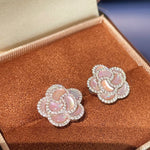 Camellia Sparkle Stud Earrings – Natural Pink Mother - of - Pearl - floysun