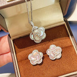 Camellia Sparkle Stud Earrings – Natural Pink Mother - of - Pearl - floysun