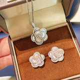 Camellia Sparkle Stud Earrings – Natural Pink Mother - of - Pearl - floysun