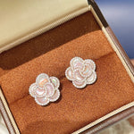 Camellia Sparkle Stud Earrings – Natural Pink Mother - of - Pearl - floysun