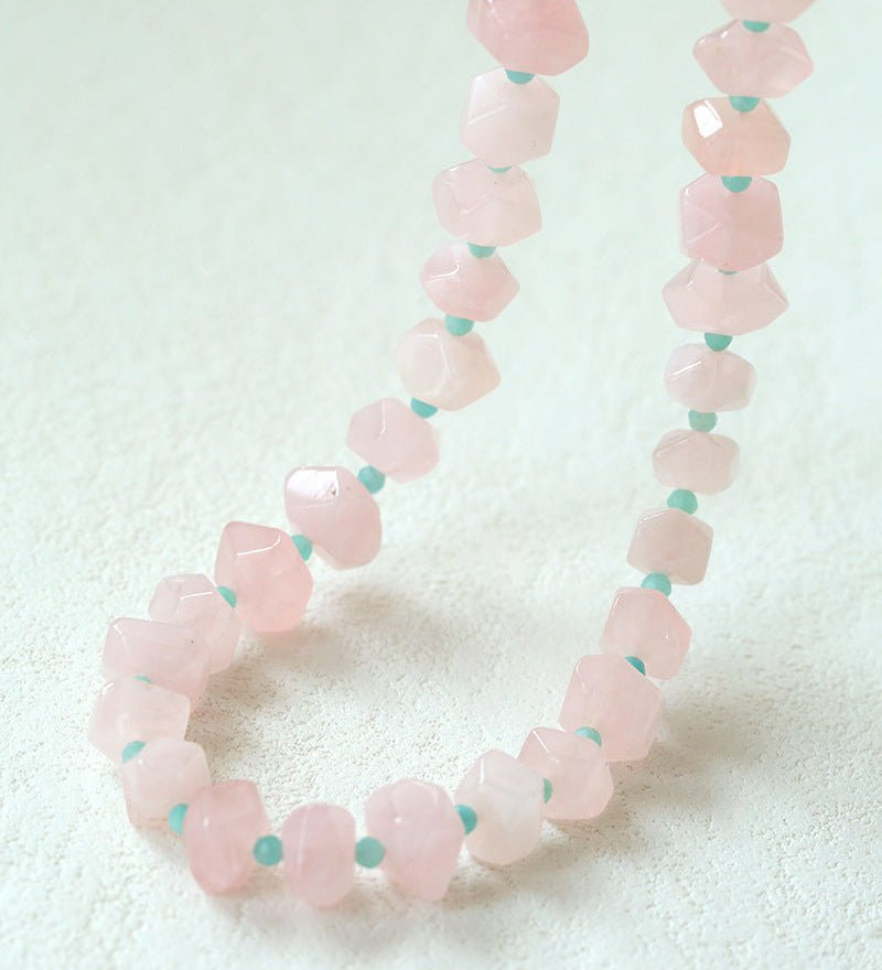 Candy - Colored Faceted Rose Quartz & Amazonite Beaded Necklace - floysun